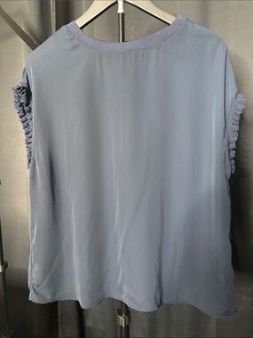 T Tahari Dusty Blue Ruffle-Trim Sleeveless Blouse